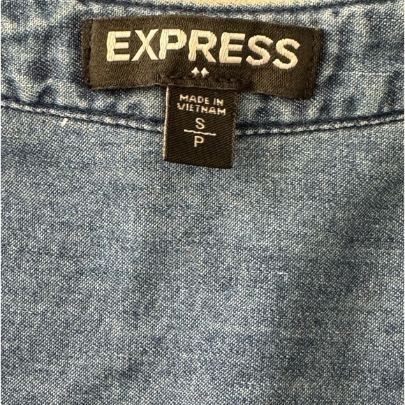 Express Romper Shorts Sz S Blue Denim Look Pockets Drawstring Cruise Cacation - Picture 8 of 9
